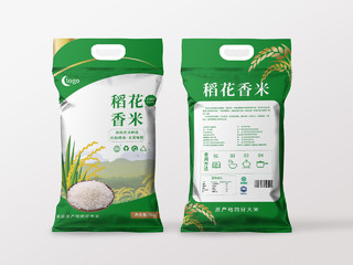 绿色简洁大气稻花香米大米包装袋设计